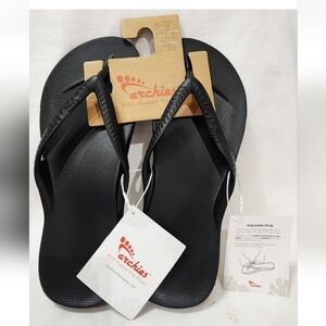 Archies Arch Support Thong BLACK LEATHER Flip Flops Sandal US Men 9 Women 10 New